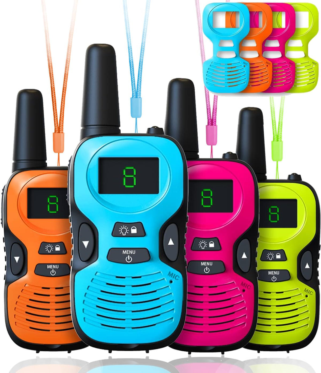Walkie Talkies for Kids Long Range: 4 Pack 4-Color Replaceable Back Shell