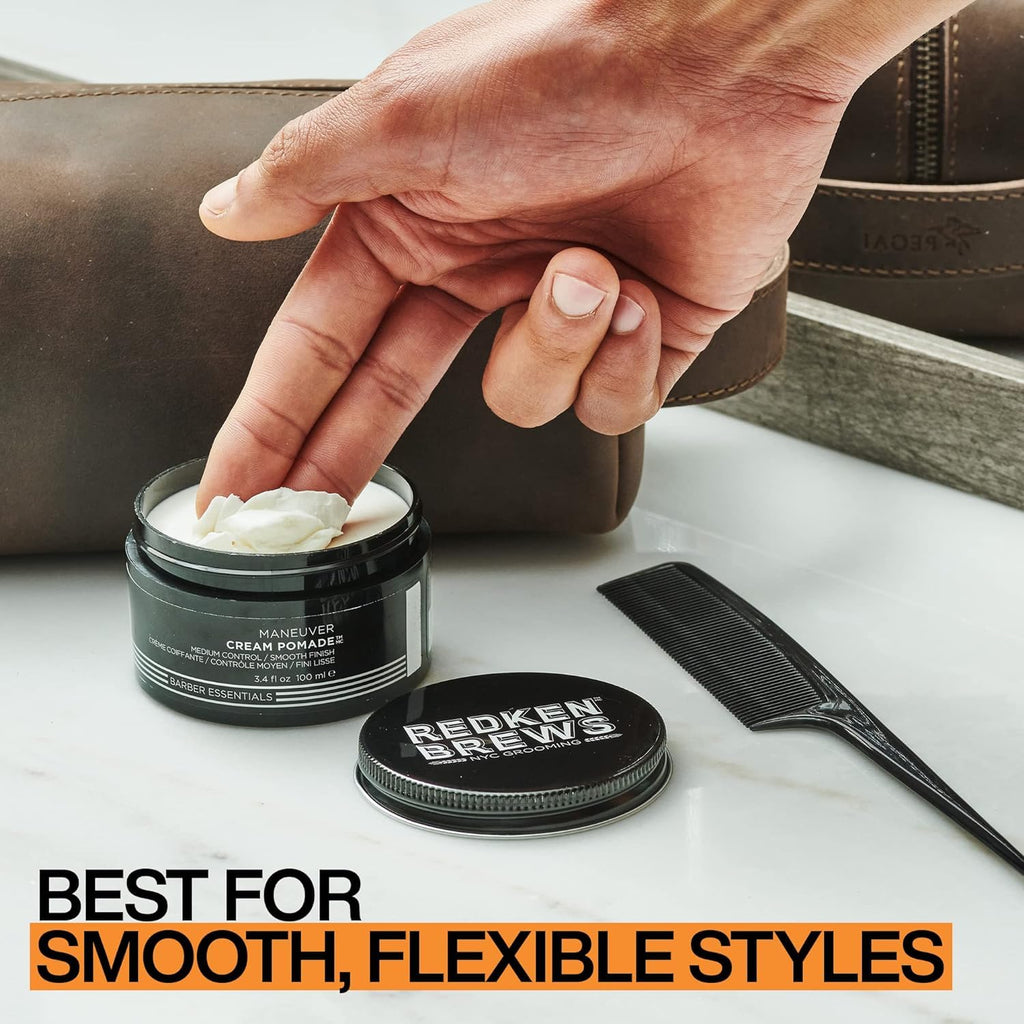 Redken Brews Cream Pomade For Men - Styling Cream with Medium Hold, Natural & Smooth Finish With Low Shine, For All Hair Types