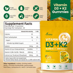 Vitamin D3 K2 Gummies, D3 10000 IU & MK7-200 mcg, 2 in 1 Vitamins D & K Complex | Vitamina D3 con K2 | Supports Calcium Absorption, Bone, Immune, & Heart Health, Easy to Carry and use (180 Gummies)
