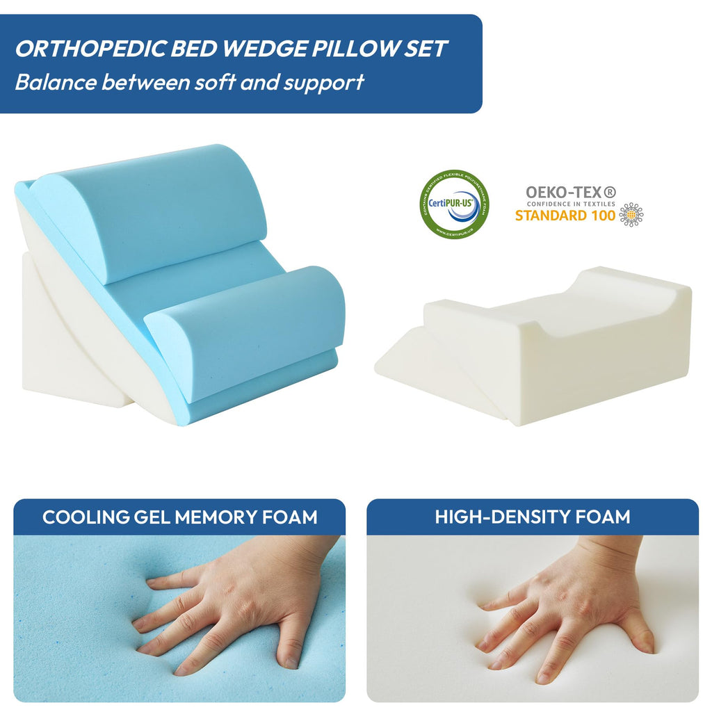 Ahpmeoa 6PCS Wedge Pillow Set for After Surgery, Back Pillow for Bed Sitting Up, Orthopedic Bed Wedge for Body, Leg Pain Relief, Memory Foam Pillow for Post Surgery, Sleeping, Acid Reflux, Gerd, Grey