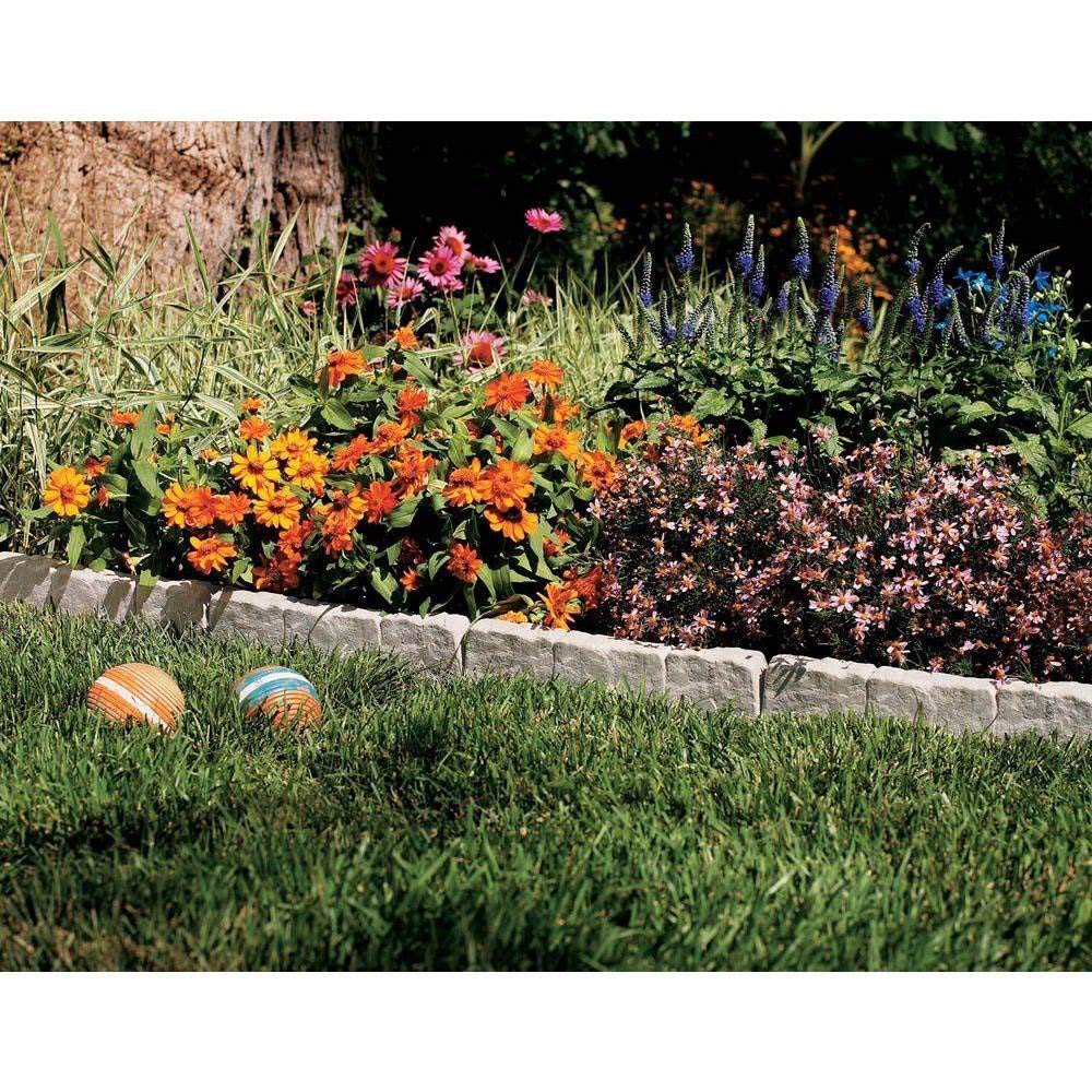 Suncast Interlocking Border Edging - Stone -Like Poly Construction for Garden, Lawn, and Landscape Edging - Water Resistant Border for Containing Trees, Flower Beds and Walkways - Light Taupe, 20