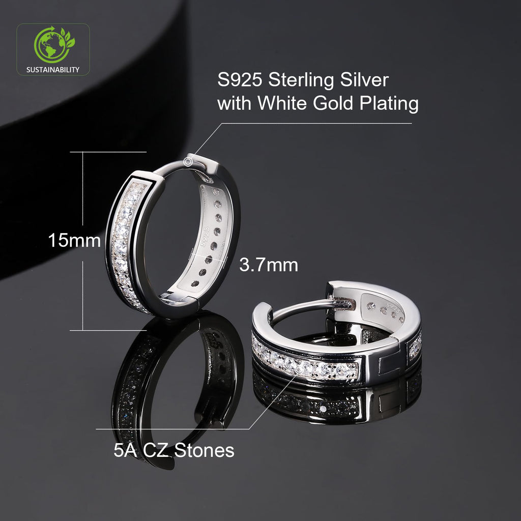 KRKC&CO Hoop Earrings Men, Sterling Silver, 14K/White Plated Hypoallergenic