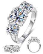 4 Carat Moissanite Rings for Women, Three Stone Moissanite Engagement Ring 14K White Gold Plated Promise Ring for Her, Round Brilliant Cut Anniversary Wedding Ring Trilogy Jewelry, D Color VVS1 (Silver, 6)