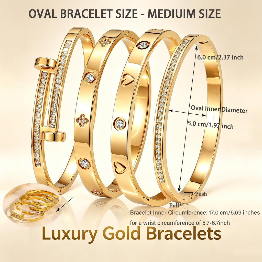 Camhanno Gold Bangle Bracelets for Women, 18K Gold Plated Stainless Steel Stackable Bangles, Non-Tarnish Trendy Jewelry, Ideal Gift for Birthday Anniversary