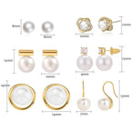 Kaibig 6 Pairs Pearl Stud Earrings for Women Gold Bar Knot Clover Cubic Zircon Stud Mixed Styles Pearl Earrings Set Perfect for Wedding Prom Party Daily Wear Elegant Jewelry for Women