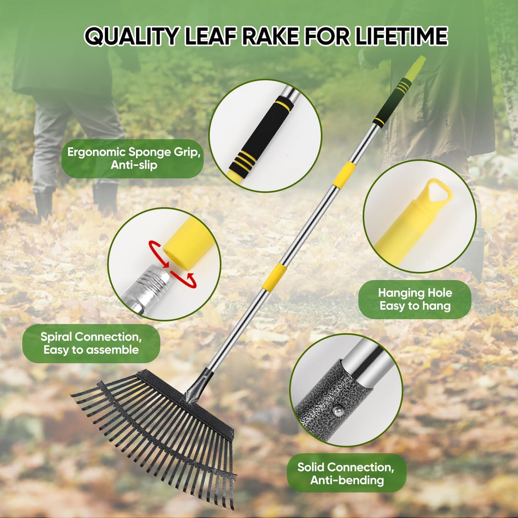 Coopvivi Heavy Duty Garden Rake 6FT Long Leaf Rake for Lawn