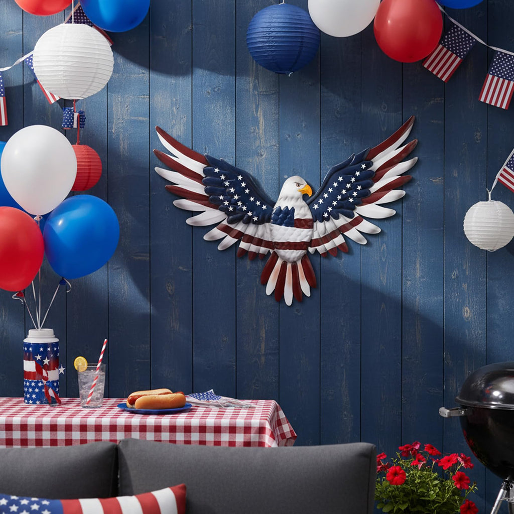 24" Large American Flag Bald Eagle Metal Wall Art, Patriotic Wall Decor