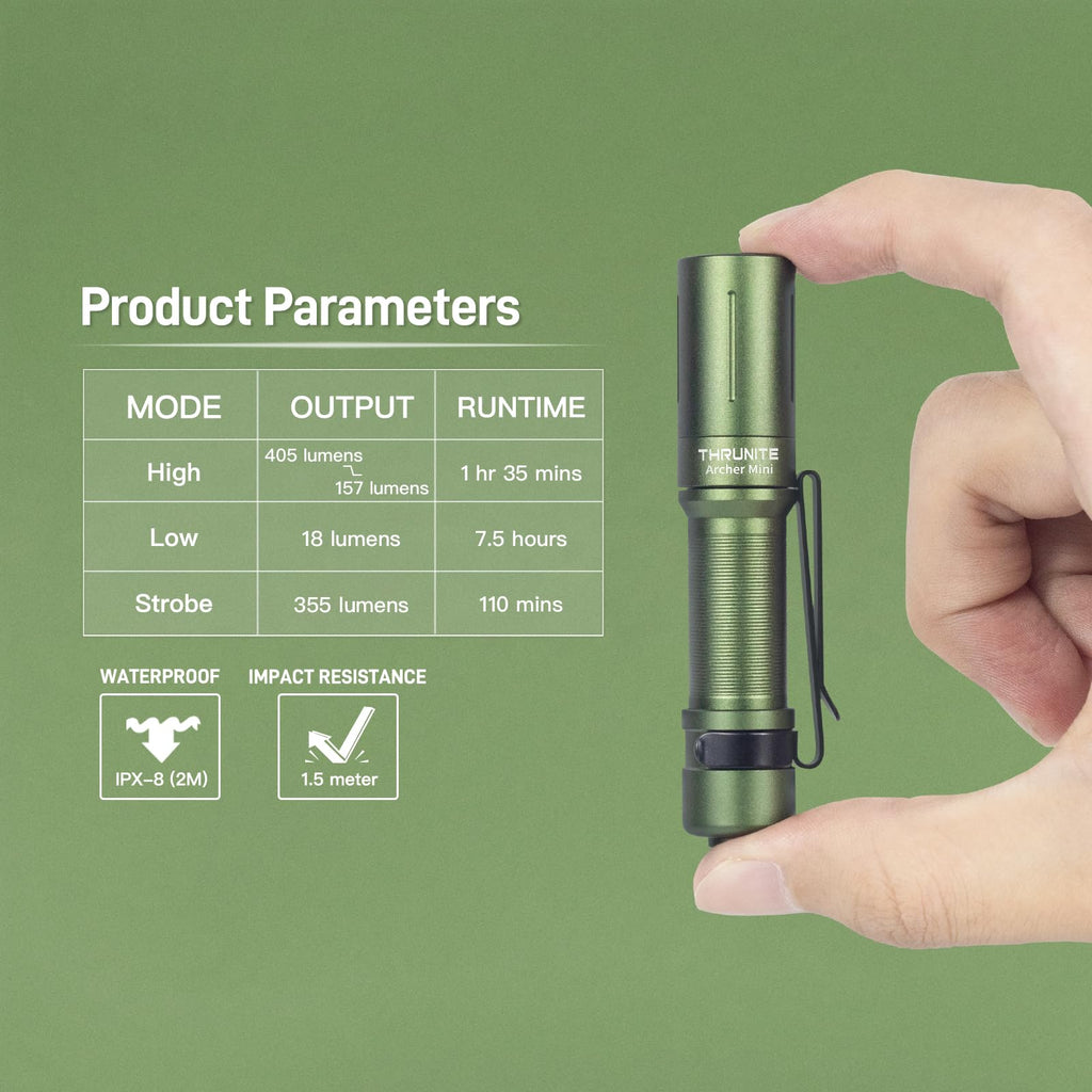 ThruNite Archer Mini EDC Flashlight, USB-C Rechargeable Pocket Flashlights 405 Lumens, IPX8 Waterproof Mini Penlight with Clip for Everyday Carry, Inspection and Emergency Use