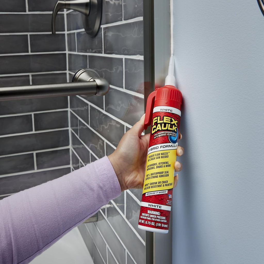 Flex Caulk, Waterproof & Weatherproof Hybrid Polymer Sealant, Strong, Paintable, Indoor, Outdoor, Bath, Shower, Sink, Window, Baseboards, Door, RV, Roof, Wood, Auto & Marine, White, 9 oz, 1-Pack