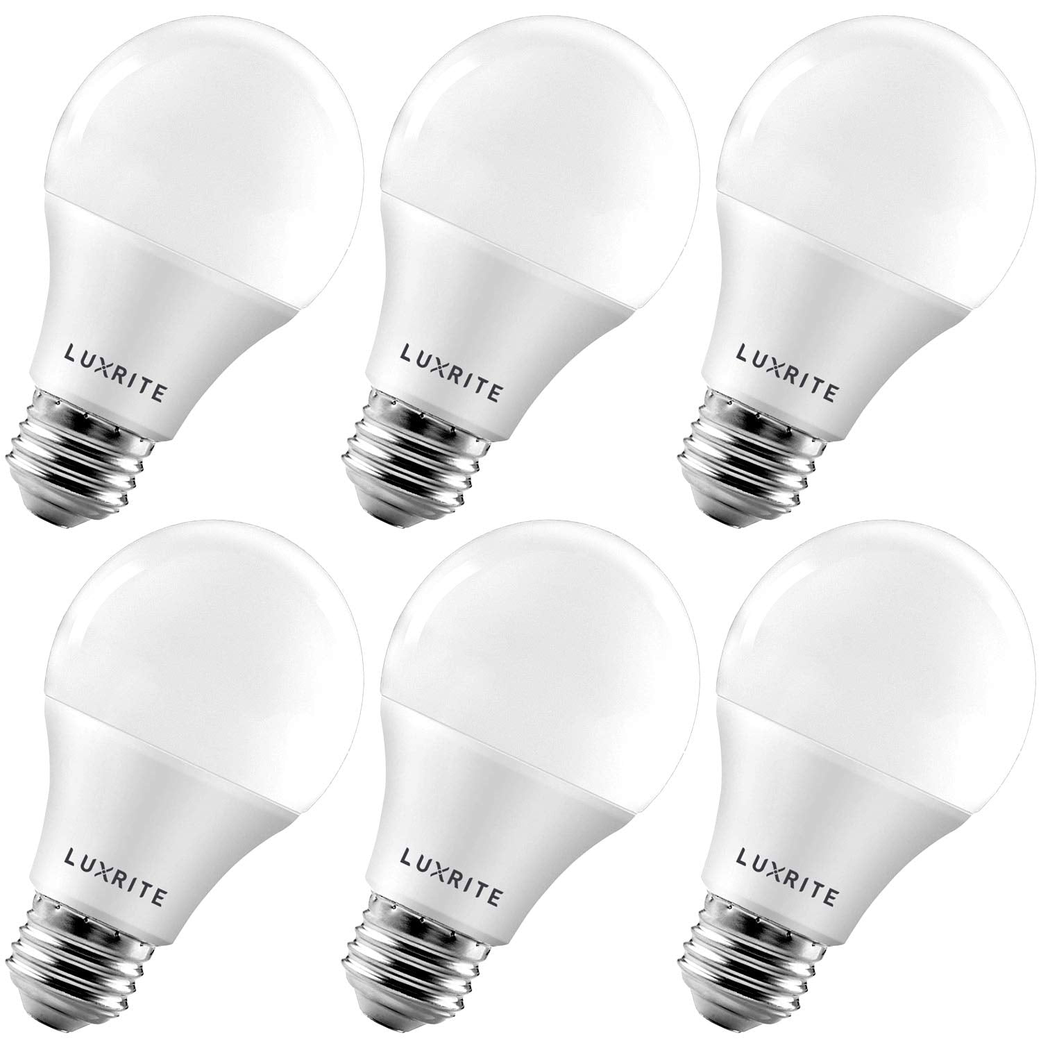 LUXRITE A19 LED Light Bulb 60W Equivalent 800LM, 2700K Warm White (6 Pack)