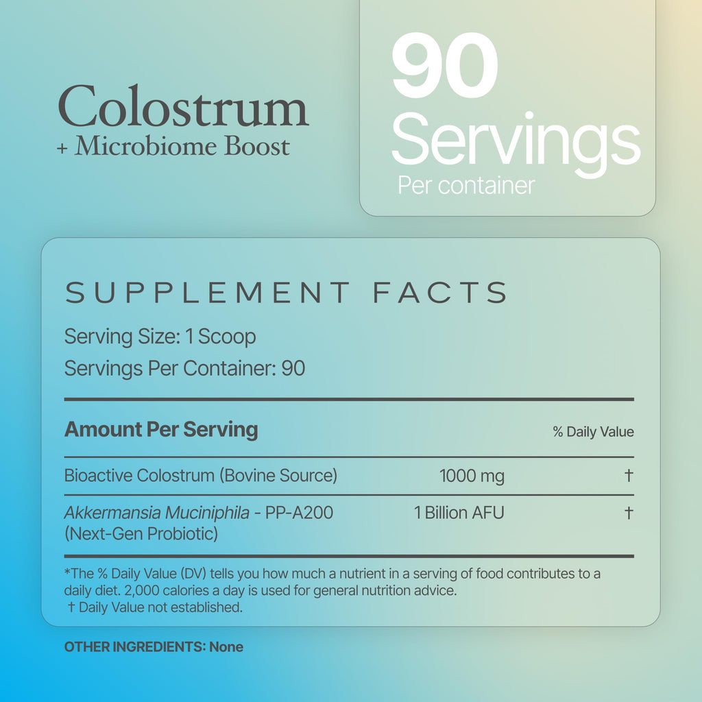 Prime Powders Colostrum Powder | Grass-Fed Bovine Colostrum with Akkermansia Probiotic 1B AFU | Microbiome & Gut Support | High IgG Advanced Formula | 90 Servings