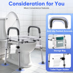 Raised Toilet Seat with Handles, Toilet Seat Riser for Seniors with Adjustable Height & Width, Cozy Padded 500lb Handicap Toilet Seat for Elderly, Surgery, Pregnant, Fit Any Toilet, Assist Getting Up