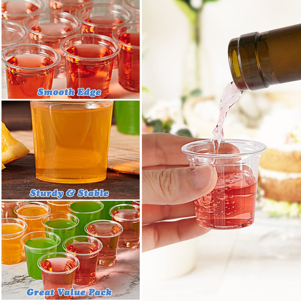 Lilymicky 500 PACK 1 oz Plastic Shot Glasses, 1 Ounce Clear Disposable Party Cups for Vodka, Whiskey, Tequila, Mini Plastic Containers for Sauce, and Sample Tasting