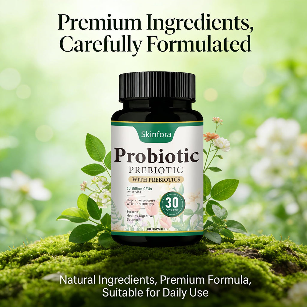 Probiotic Supplement for Skin & Gut Support, Daily Wellness Formula, Non-GMO, Vegan, 60 Capsules