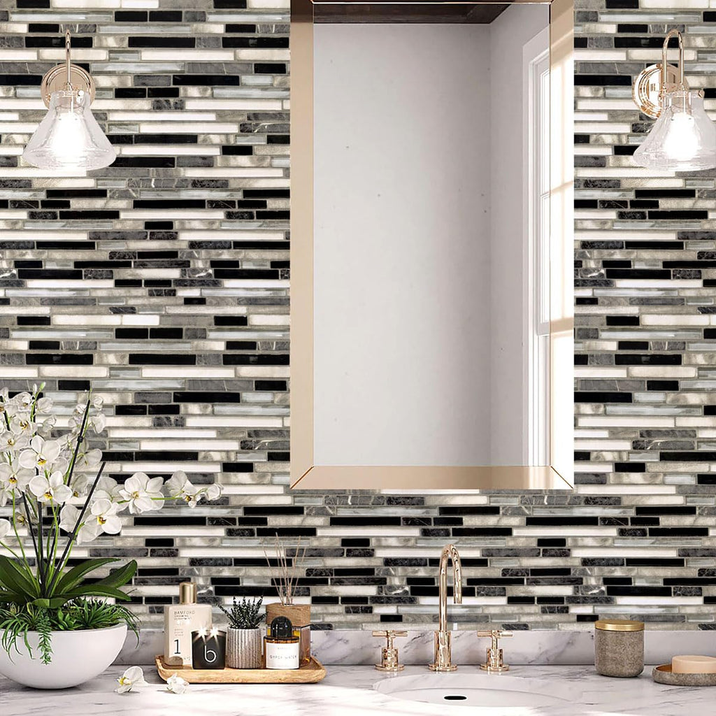 Livebor Peel and Stick Backsplash Wallpaper Kitchen Backsplash Wallpaper 17.7inchx393.7'' Tile Contact Paper Kitchen Peel and Stick Countertops Waterproof Contact Paper for Bathroom Black/Gray