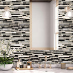 Livebor Peel and Stick Backsplash Wallpaper Kitchen Backsplash Wallpaper 17.7inchx393.7'' Tile Contact Paper Kitchen Peel and Stick Countertops Waterproof Contact Paper for Bathroom Black/Gray