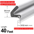 40FT Kerf V‑Shaped Weather Stripping Door Seal, Press‑in Seal for Pre‑Cut Slot Doors, Not Self‑Adhesive, Soundproof Draft Blocker for Exterior Front Doors, Fits Large Gaps, Easy DIY Install (White)