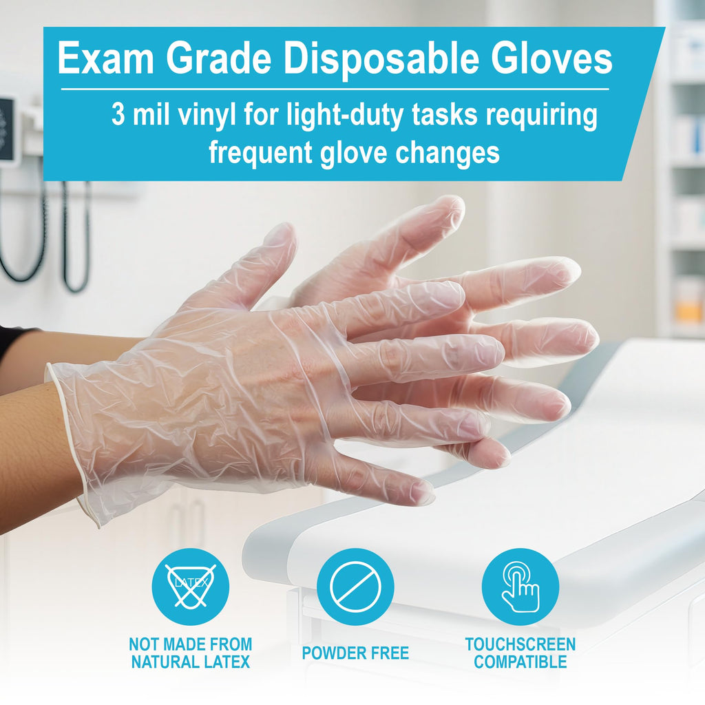 AMMEX Vinyl Gloves Disposable Latex Free 4 mil Clear Medium Case of 1000