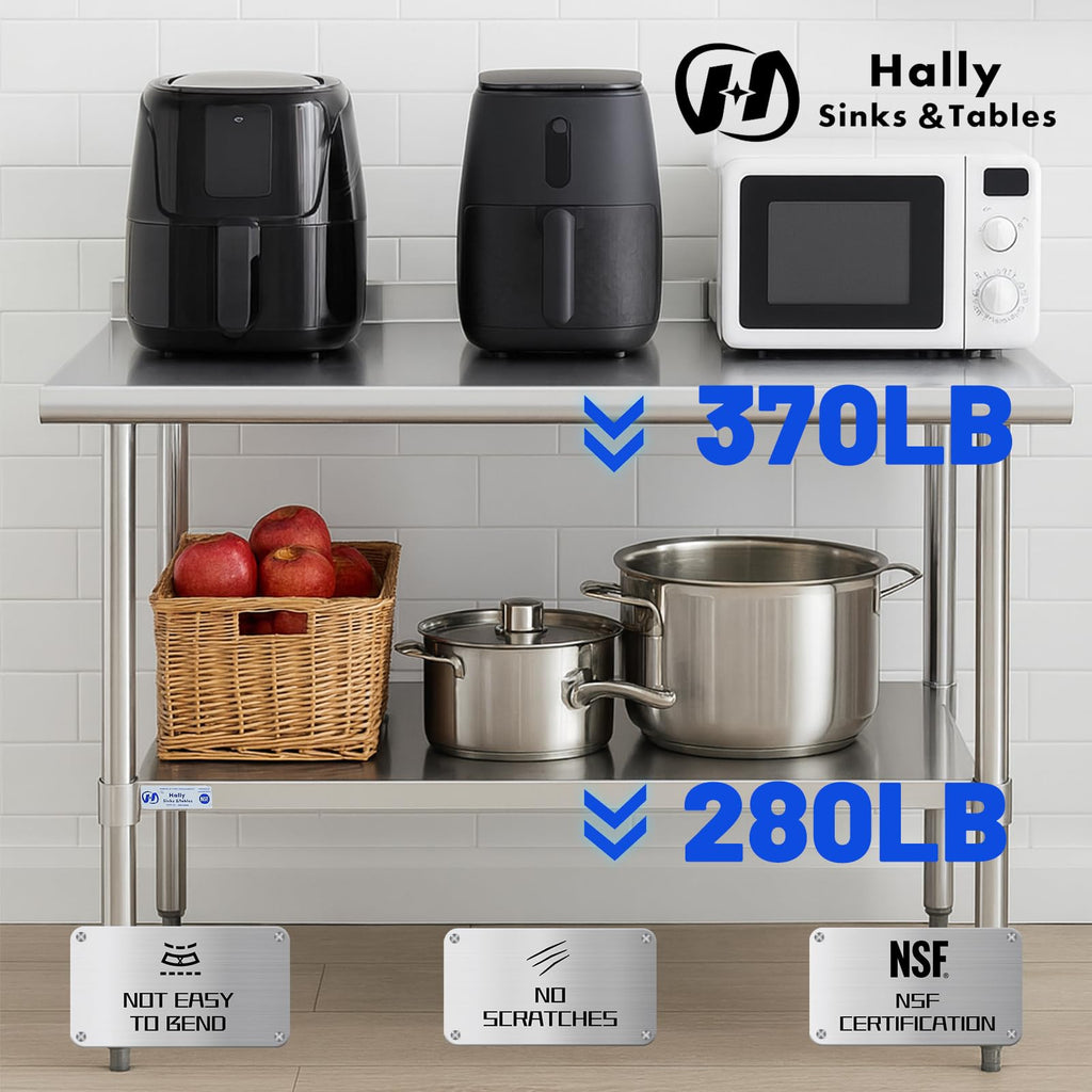 Hally Stainless Steel Table for Prep & Work 14" x 48" with Backsplash NSF