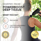 Sharper Image Deep Tissue Percussion Massage Gun, Powerboost Rechargeable Handheld Massager, 6 Adjustable Speeds, 5 Attachment Heads & Carrying Case, Full Body Muscle Pain Relief, Black
