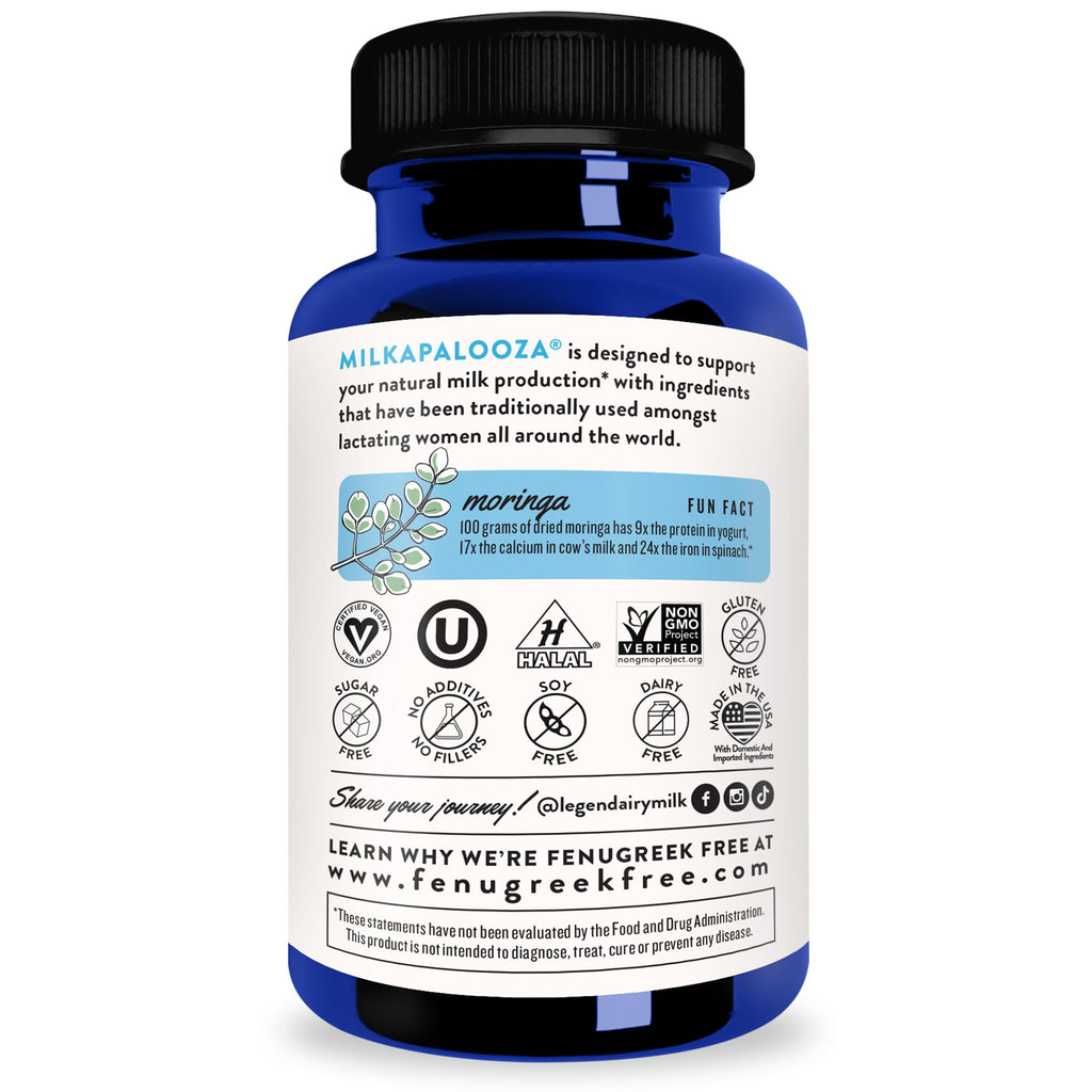 Legendairy Milk Milkapalooza Lactation Supplement for Breastfeeding Moms, Increase Breast Milk Supply with Organic Moringa, Fennel, Nettle, & Shatavari, Vegan Postpartum Essentials Fenugreek-Free 60ct