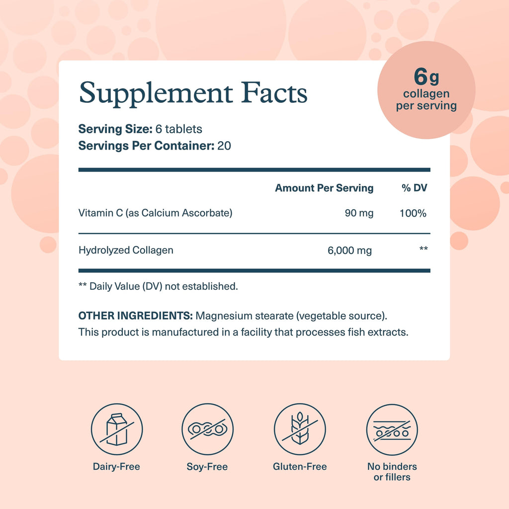 Youtheory Advanced Collagen with Vitamin C - 6,000 mg Hydrolyzed Collagen Peptides & Amino Acids - Hair, Nails, Joints & Bones Support - 120 Tablets (20-Day Supply)*