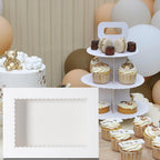 Mcfleet 10pcs 14x10x4 Cake Boxes with Window Rectangle Quarter Sheet Bakery Boxes for Pastry Baking Cake, Cupcakes, Donuts, Cookies, Pie Treat Packaging White Large