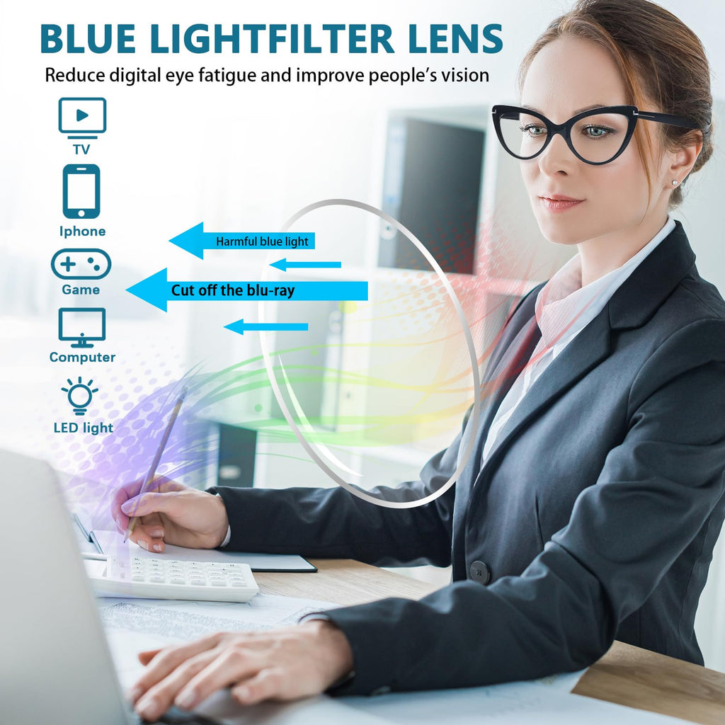 BONCAMOR 6 Pack Fashion Cat Eye Reading Glasses for Women Blue Light Blocking Oversized Spring Hinges Computer Readers (6 Mix, 2.5, Diopters)