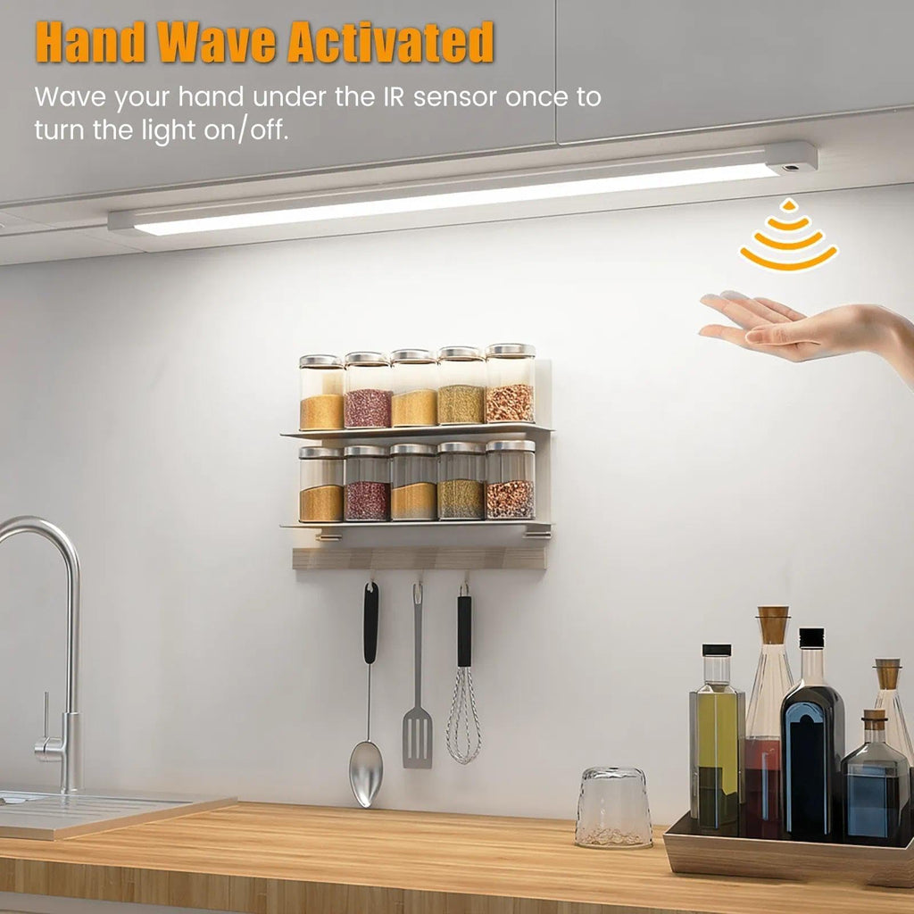 2Pcs 24 Inch Under Cabinet Lights with Hand Wave, Under Counter Lighting 5000K Cold White,Dimmable,Plug and Play,LED Lights for Kitchen Cabinet, Cupboard, Closet, Desk