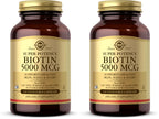 Solgar Biotin 5000 mcg,100 Veg Caps-Promote Healthy Skin,Nails&Hair-Supports Energy Production,Protein,Carbohydrate&Fat Metabolism-Vitamin B-Non GMO,Vegan,Gluten Free-100 Servings,(Pack of 2)