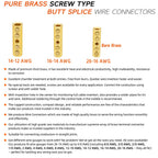 16-14 Gauge Wire Butt Connectors 20 PCS Brass Mechanical Butt Splice Connectors Kit 16-14 AWG Screw Sleeve Butt Splices Quick Connect Wire Connectors Mechanical Splices with 20 PCS 3:1 Heat Shrinks