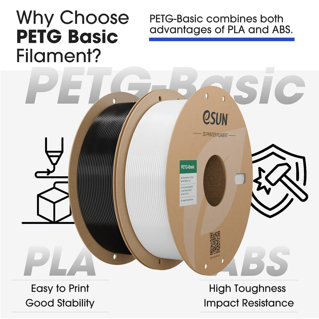 eSUN PETG Basic Filament 1.75mm, High Toughness Glossy PETG 3D Printing Filament, 1KG per Spool, 2 Spools 3D Printer Filament, Grey