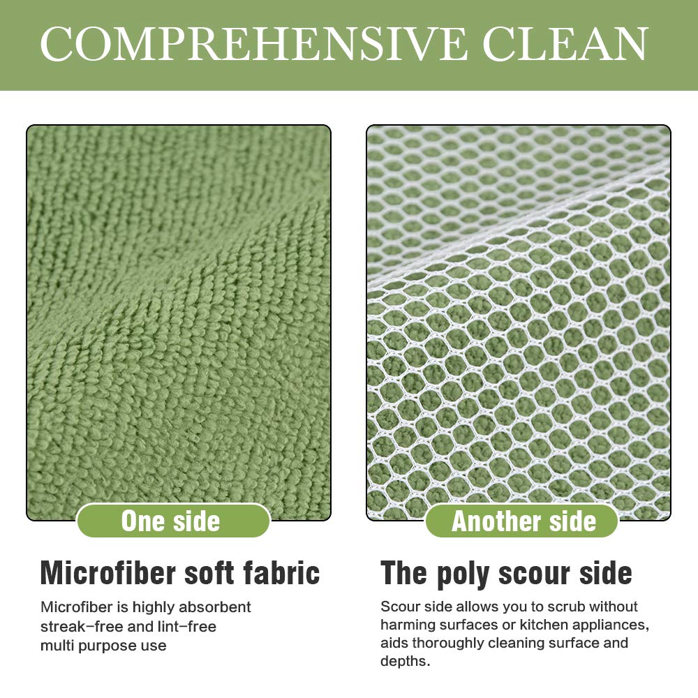 SINLAND 5 Color Assorted Microfiber Dish Cloth Best Kitchen Cloths Cleaning Cloths with Poly Scour Side 12Inchx12Inch 20 Pack (Pinkx4+bluex4+whitex4+yellowx4+greenx4)