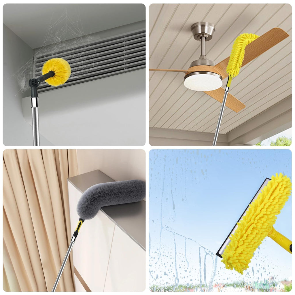 36 Foot High Ceiling Duster Kits with 7-30ft Heavy Duty Extension Pole, High Reach Duster for Cleaning,Microfiber Feather Duster,Cobweb Duster,Ceiling Fan Duster,Window Squeegee & Cleaner