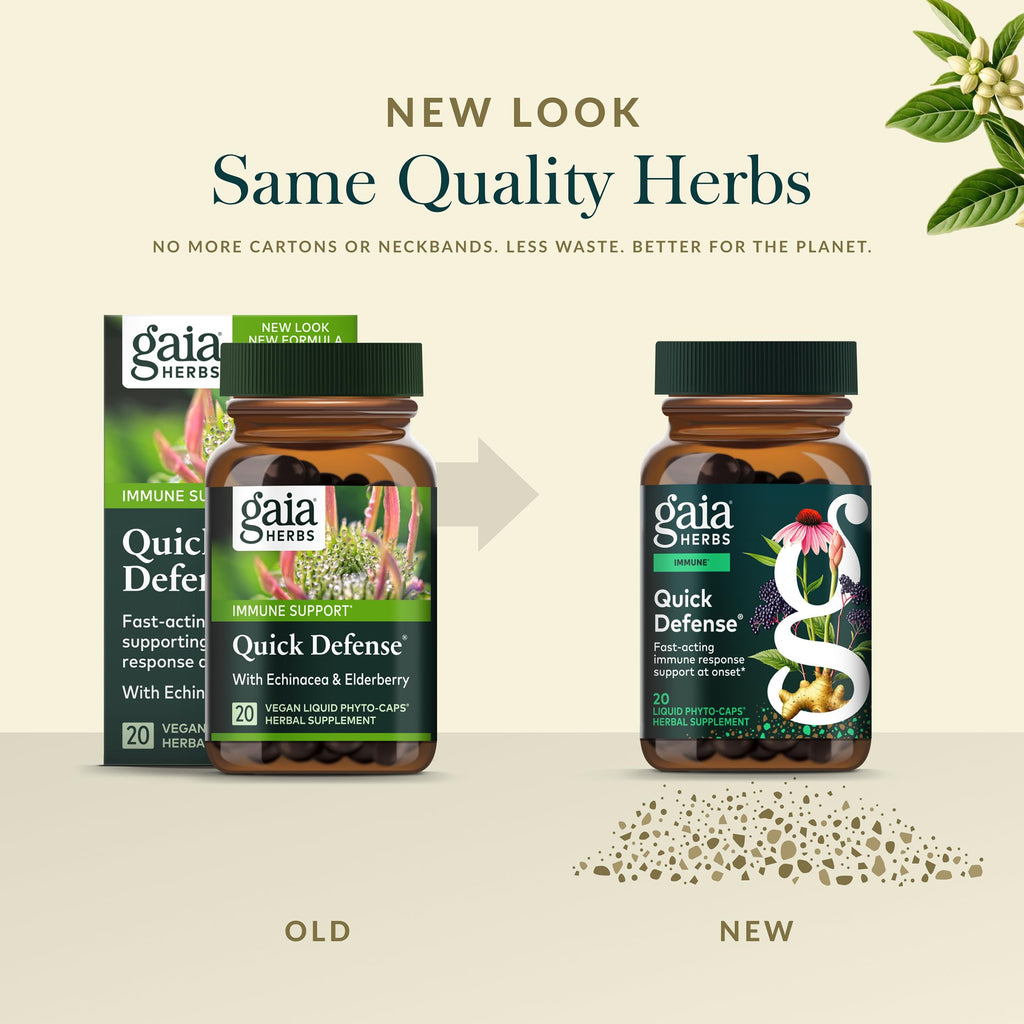 Gaia Herbs Quick Defense - Fast-Acting Immune Support Supplement* - Echinacea, Black Elderberry, Ginger & Andrographis - 20 Vegan Liquid Phyto-Caps (10 Servings)