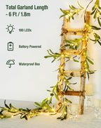 JMEXSUSS 100 LED 6 Ft Artificial Olive Lighted Garland for Fireplace Decor