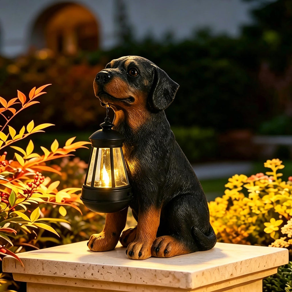 Dog Garden Statue, Rottweiler Solar Statue Holding Lantern,Rottweiler Gifts