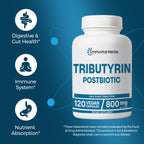 Immortal Herbs Tributyrin Supplement 800mg, Advanced Butyrate Form, 55% Standardized, More Effective Delivery Than Sodium Butyrate, 120 Capsules, Non-GMO & Gluten Free Postbiotic Supplement