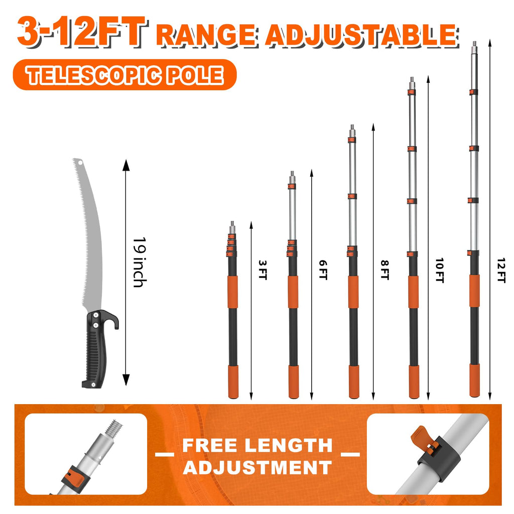 SISUPASSIE 20FT Reach Pole Saw for Tree Trimming, Telescoping Tree Pruner Extendable with 3-12FT Extension Pole, Manual Saw for Garden, Patios, Yard