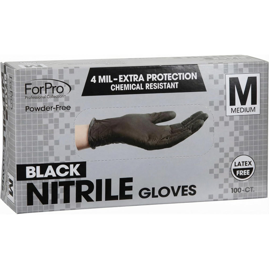 ForPro Professional Collection Disposable Nitrile Gloves, Chemical Resistant, Powder-Free, Latex-Free, Non-Sterile, Food Safe, 4 Mil, Black, Medium, 100-Count