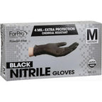 ForPro Professional Collection Disposable Nitrile Gloves, Chemical Resistant, Powder-Free, Latex-Free, Non-Sterile, Food Safe, 4 Mil, Black, Medium, 100-Count