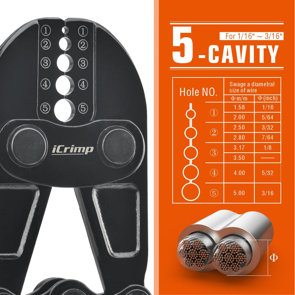 iCrimp Wire Rope Crimping Tool, Wire Rope Swager, Fishing Lines Crimping, for 1/64-inch to 3/16-inch Aluminum Oval Sleeves, Stop Sleeves, Loop Sleeves and Ferrules