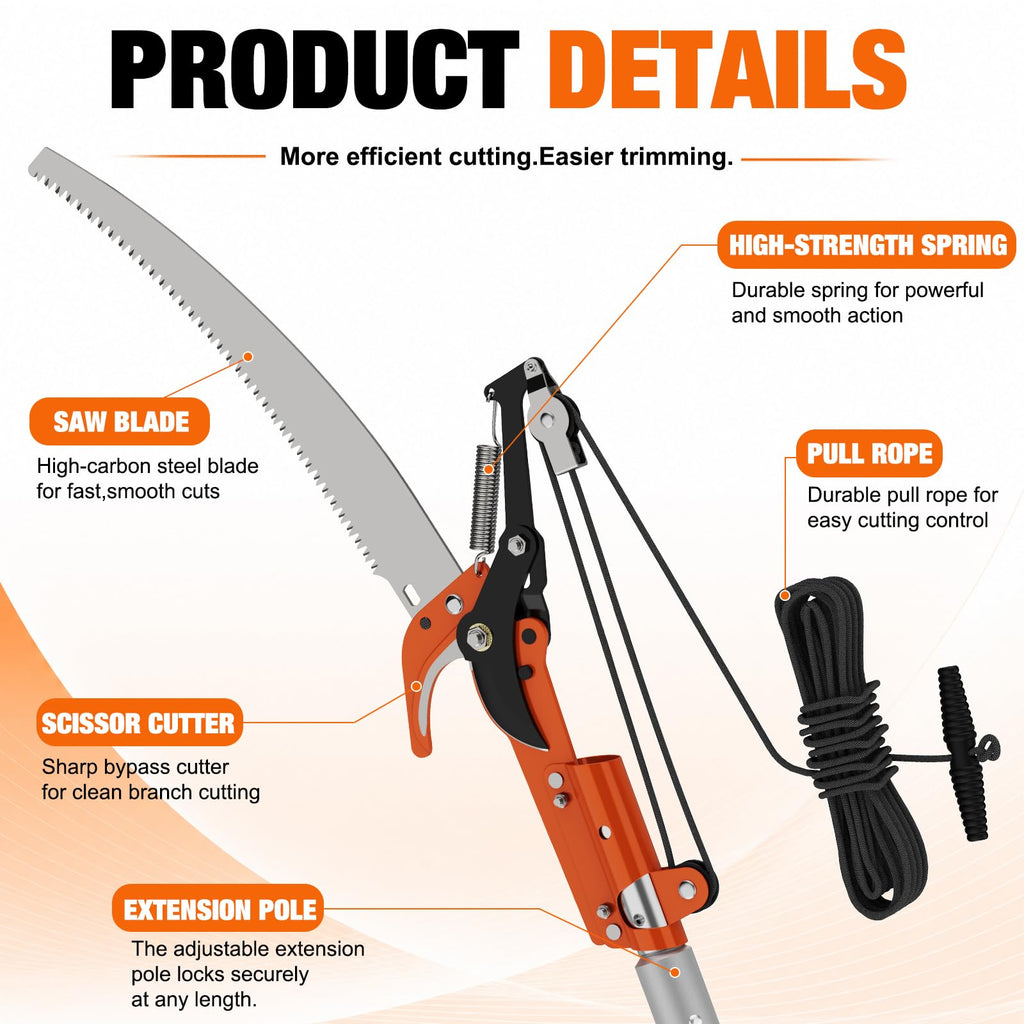 LAANPOLE 26FT Reach Tree Trimmer, Manual Pole Saw with 5-20FT Extension Pole, Tree Pruner Extendable for High Tree Branch Trimming Pruning Cutting