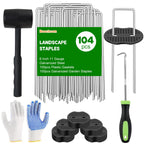 Landscape Fabric Staples with Rubber Hammer,6Inch 50pcs Galvanized Garden Pegs+ 50pcs Gaskets + Pick Hook + Gloves,Anti-Rust,U-Shaped Lawn Spikes,Yard Turf Pins for Weed Barrier,Ground Grass Cover