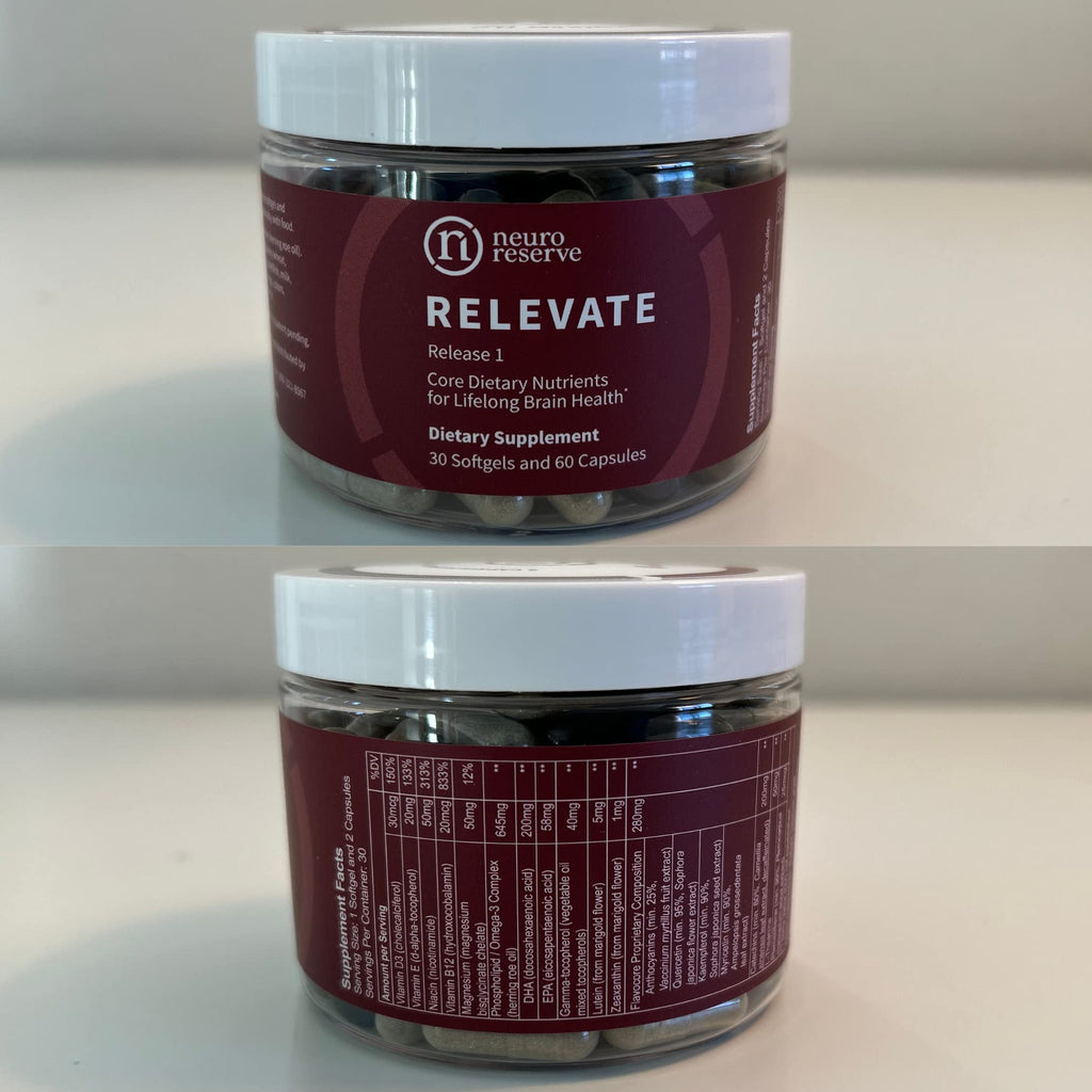 RELEVATE Brain Health Supplement; Memory, Focus, Energy, Sleep, Eyes & Healthy Aging; Doctor Formulated; Quercetin, Lutein, Magnesium Glycinate, Omega 3 DHA EPA, Vitamin B12, B3, D3