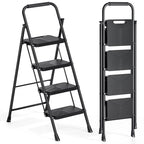 Urackify 4 Step Ladder, Portable Folding Ladder for Multi-Purpose, Home, Kitchen, Heavy Sturdy Steel Step Stool with Handrail, Anti-Slip Wide Pedals, Safe-Lock Design, Pass 500lbs Load Testing, Black