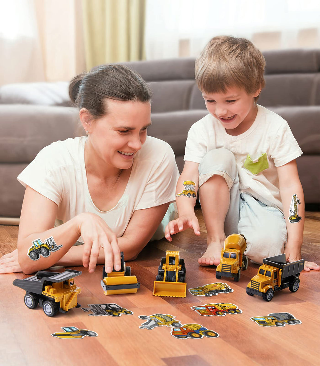 Mini Construction Toys for Kids, Die Cast Construction Truck Vehihcles with Stickers for Toddler Age 3 4 5 6 7 8 Years Old, Metal Dump Truck, Excavator Sandbox Car Toys for Outdoor Pretend Play