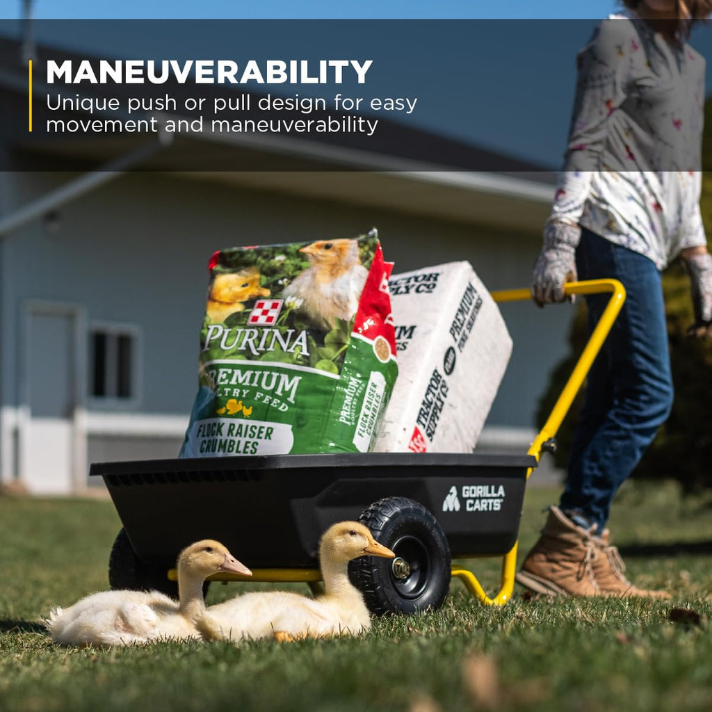 Gorilla Carts Poly Dump Cart, 2-Wheel Garden Wagon, 4 Cu Ft, 300lb Capacity