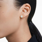 Swarovski Una Stud Earrings, Round Cut, Gold Tone, Gold-Tone Finished