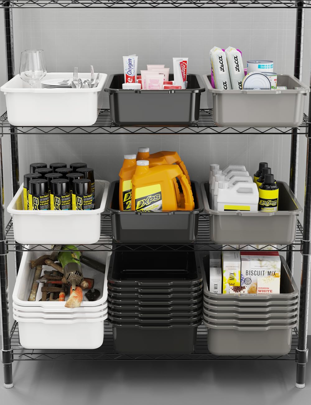 5-Pack 13 L Commercial Bus Tubs/Tote Box, Black Plastic Storage Wash Basin Tub